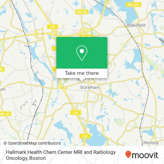 Mapa de Hallmark Health Chem Center MRI and Radiology Oncology