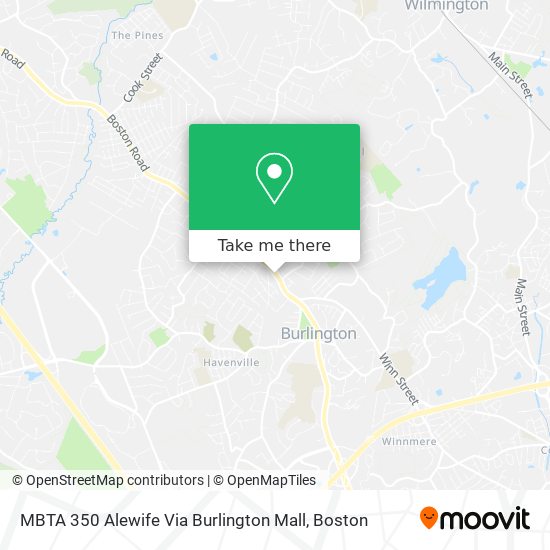 Mapa de MBTA 350 Alewife Via Burlington Mall