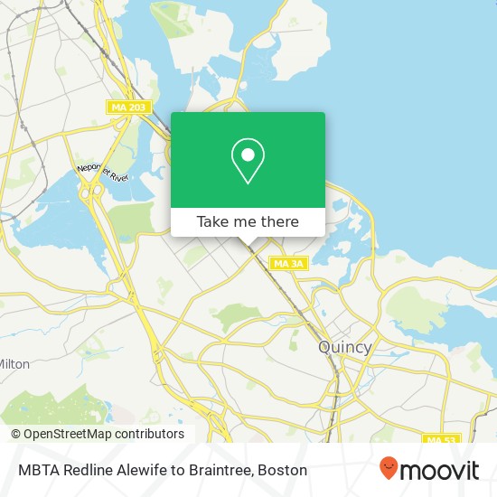 Mapa de MBTA Redline Alewife to Braintree