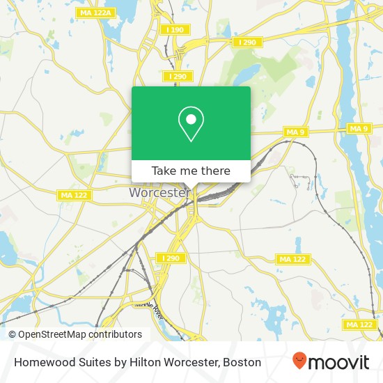 Mapa de Homewood Suites by Hilton Worcester