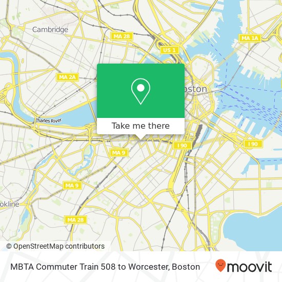 MBTA Commuter Train 508 to Worcester map