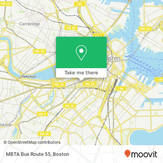 MBTA Bus Route 55 map