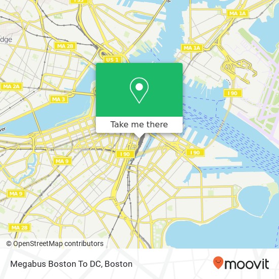 Mapa de Megabus Boston To DC