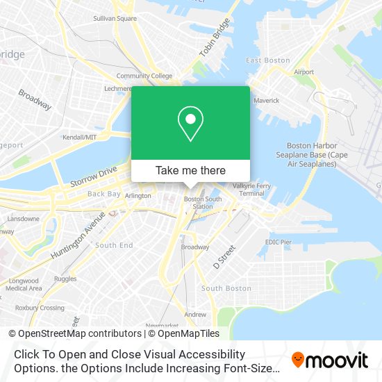 Mapa de Click To Open and Close Visual Accessibility Options. the Options Include Increasing Font-Size and