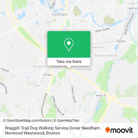 Mapa de Waggin' Trail Dog Walking Service Dover Needham Norwood Westwood