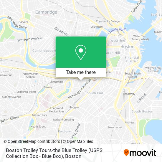Boston Trolley Tours-the Blue Trolley (USPS Collection Box - Blue Box) map