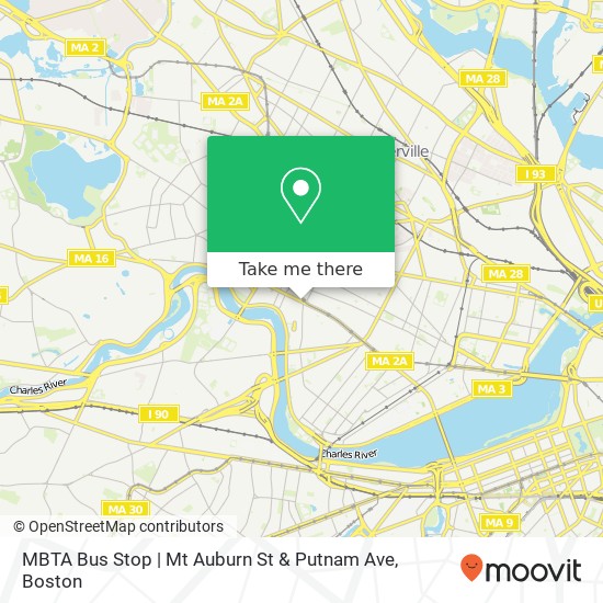 Mapa de MBTA Bus Stop | Mt Auburn St & Putnam Ave