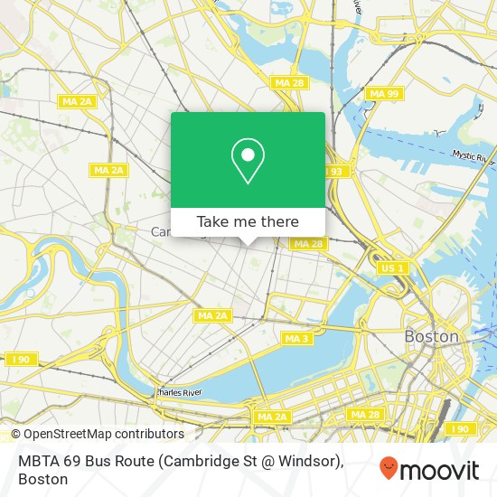 Mapa de MBTA 69 Bus Route (Cambridge St @ Windsor)