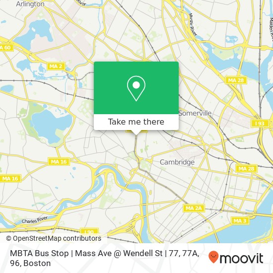 Mapa de MBTA Bus Stop | Mass Ave @ Wendell St | 77, 77A, 96