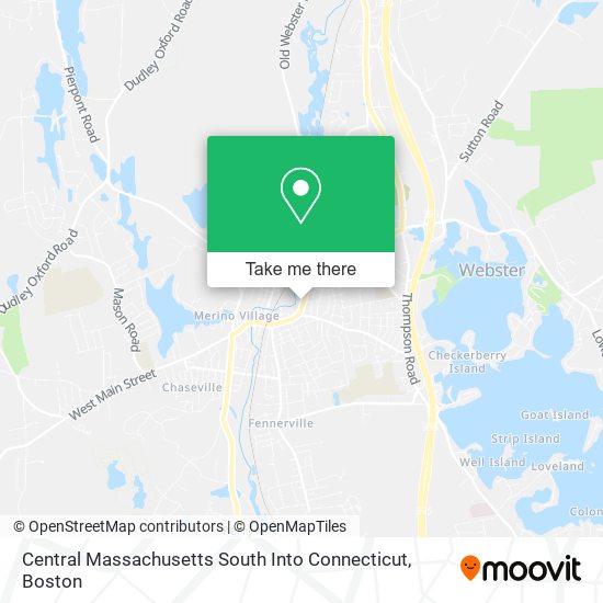 Mapa de Central Massachusetts South Into Connecticut