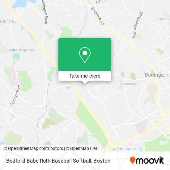 Bedford Babe Ruth Baseball Softball map