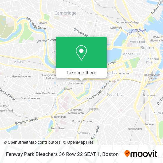 Mapa de Fenway Park Bleachers 36 Row 22 SEAT 1