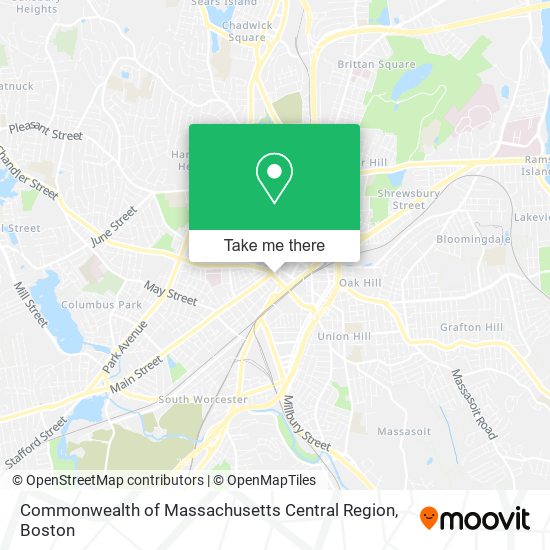 Commonwealth of Massachusetts Central Region map