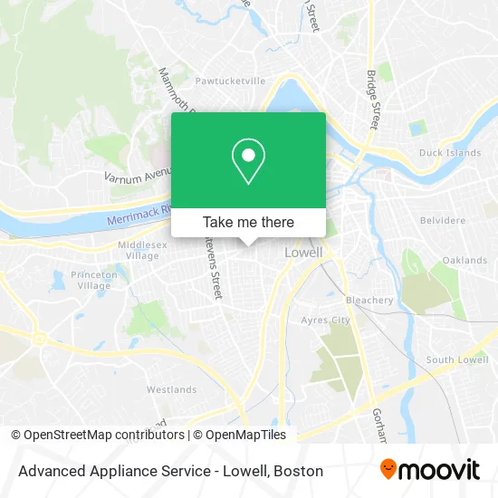 Advanced Appliance Service - Lowell map