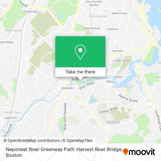 Neponset River Greenway Path: Harvest River Bridge map