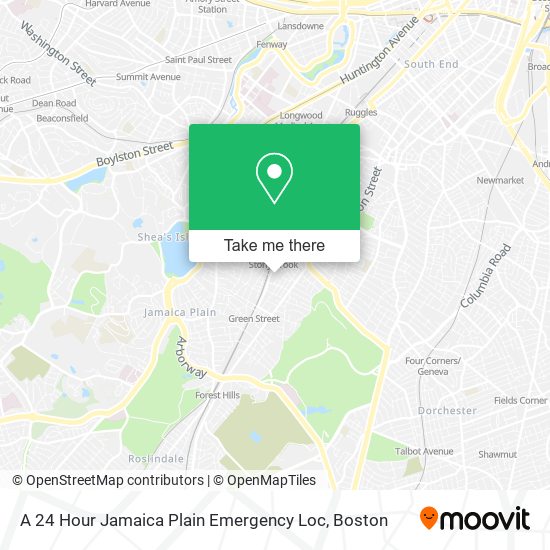 A 24 Hour Jamaica Plain Emergency Loc map