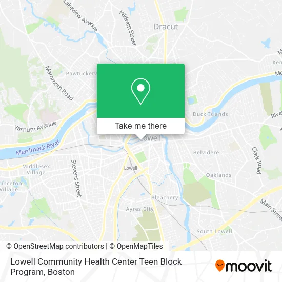Lowell Community Health Center Teen Block Program map