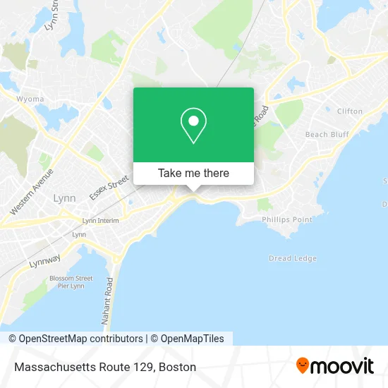 Massachusetts Route 129 map