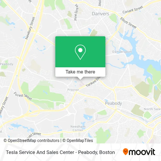 Tesla Service And Sales Center - Peabody map