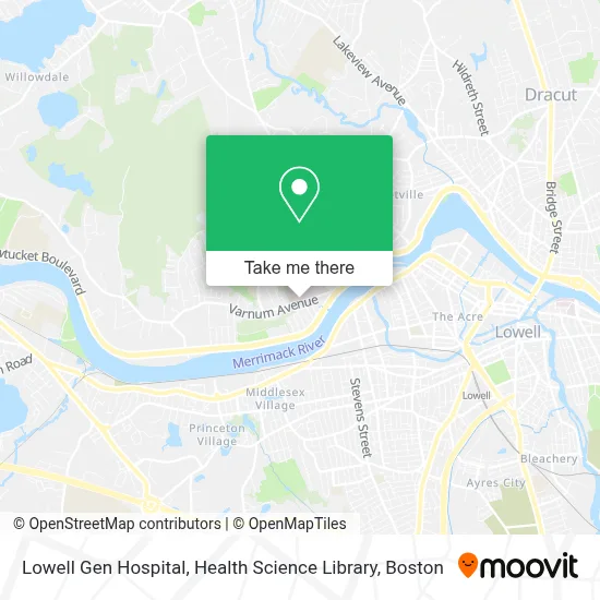 Lowell Gen Hospital, Health Science Library map