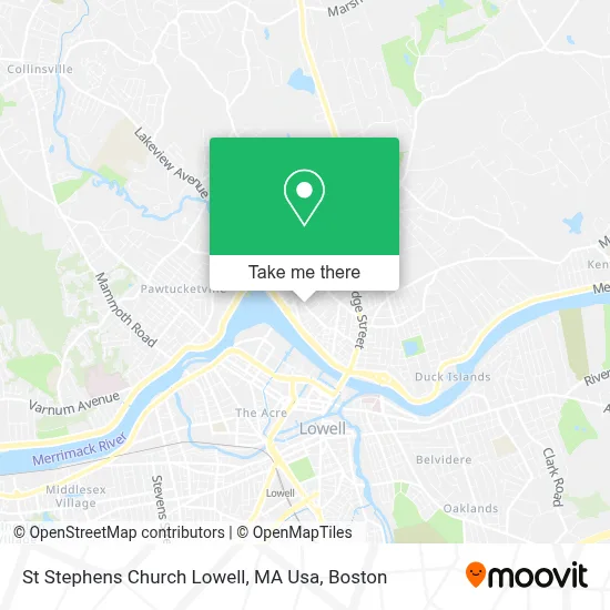 St Stephens Church Lowell, MA Usa map