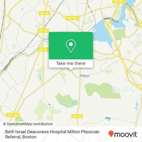 Beth Israel Deaconess Hospital Milton Physician Referral map