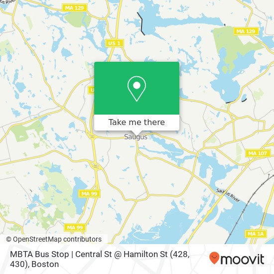 Mapa de MBTA Bus Stop | Central St @ Hamilton St (428, 430)