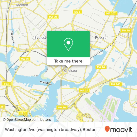 Mapa de Washington Ave (washington broadway), Chelsea, MA 02150