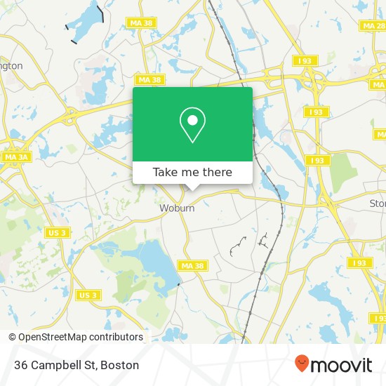 Mapa de 36 Campbell St, Woburn, MA 01801