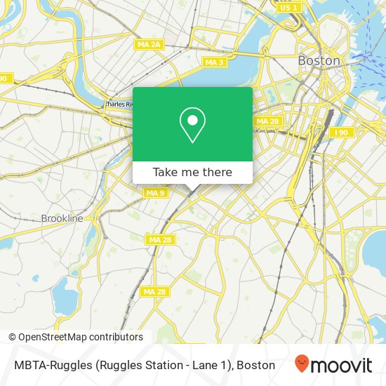 MBTA-Ruggles (Ruggles Station - Lane 1) map