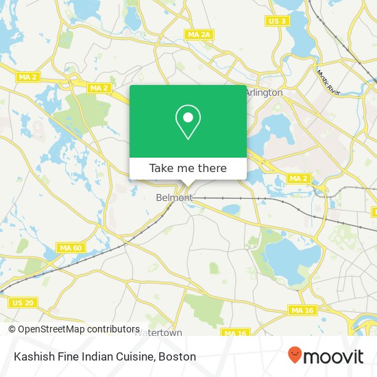 Mapa de Kashish Fine Indian Cuisine, 61 Leonard St Belmont, MA 02478
