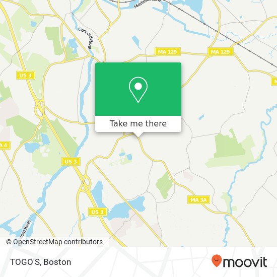 Mapa de TOGO'S, 459 Boston Rd Billerica, MA 01821