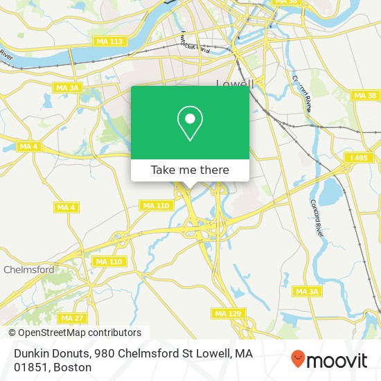 Mapa de Dunkin Donuts, 980 Chelmsford St Lowell, MA 01851