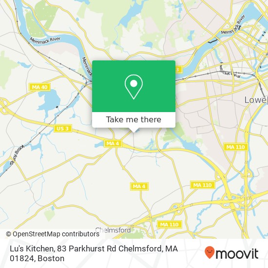 Mapa de Lu's Kitchen, 83 Parkhurst Rd Chelmsford, MA 01824