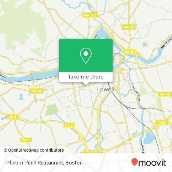 Mapa de Phnom Penh Restaurant, 309 Westford St Lowell, MA 01851