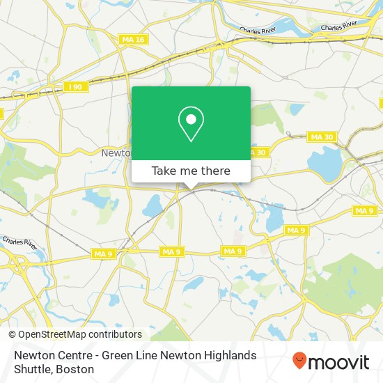 Mapa de Newton Centre - Green Line Newton Highlands Shuttle