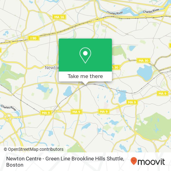 Newton Centre - Green Line Brookline Hills Shuttle map