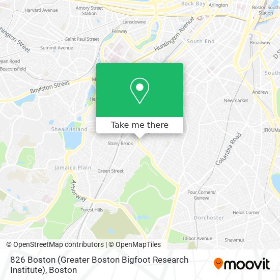 Mapa de 826 Boston (Greater Boston Bigfoot Research Institute)