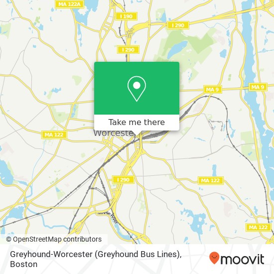 Mapa de Greyhound-Worcester (Greyhound Bus Lines)