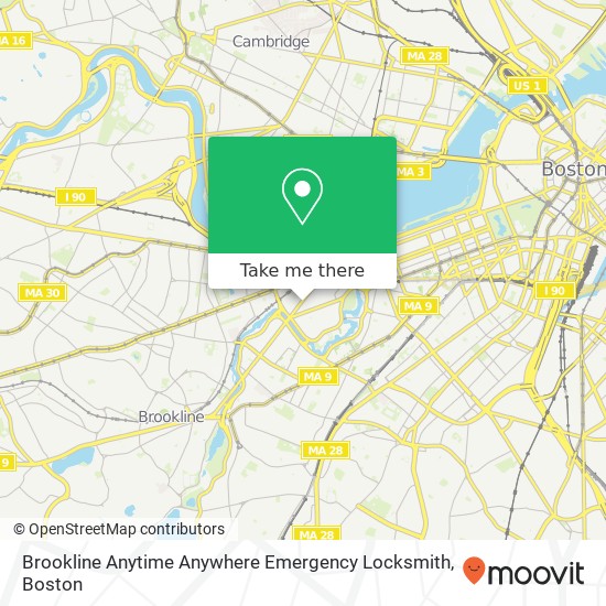 Mapa de Brookline Anytime Anywhere Emergency Locksmith