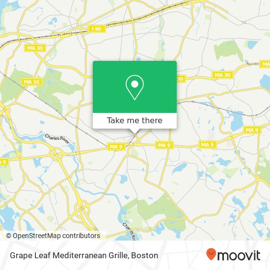 Mapa de Grape Leaf Mediterranean Grille, 6 Lincoln St Newton Highlands, MA 02461