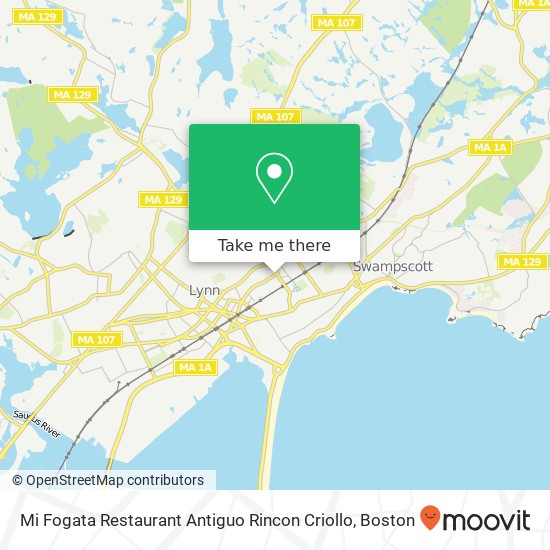 Mapa de Mi Fogata Restaurant Antiguo Rincon Criollo, 15 Union St Lynn, MA 01902