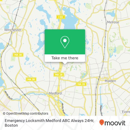 Mapa de Emergency Locksmith Medford ABC Always 24Hr