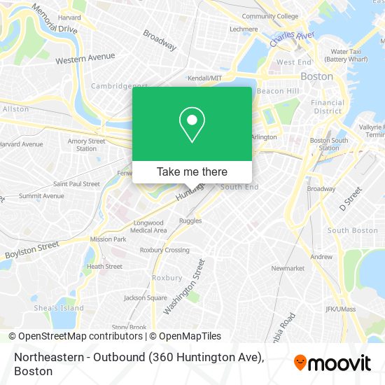 Mapa de Northeastern - Outbound (360 Huntington Ave)