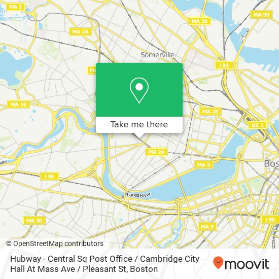 Mapa de Hubway - Central Sq Post Office / Cambridge City Hall At Mass Ave / Pleasant St