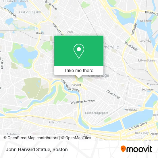 John Harvard Statue map