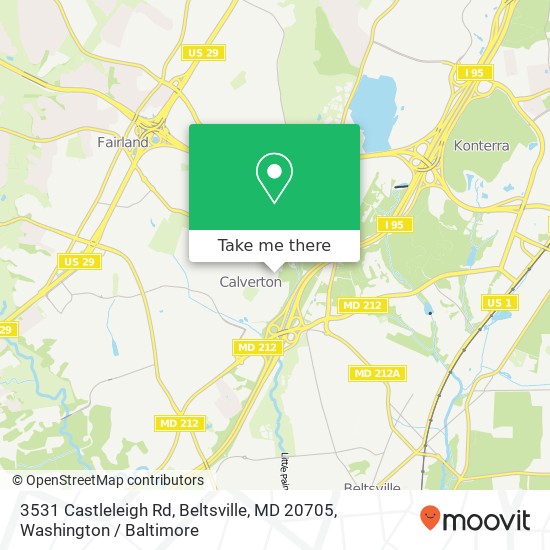 Mapa de 3531 Castleleigh Rd, Beltsville, MD 20705