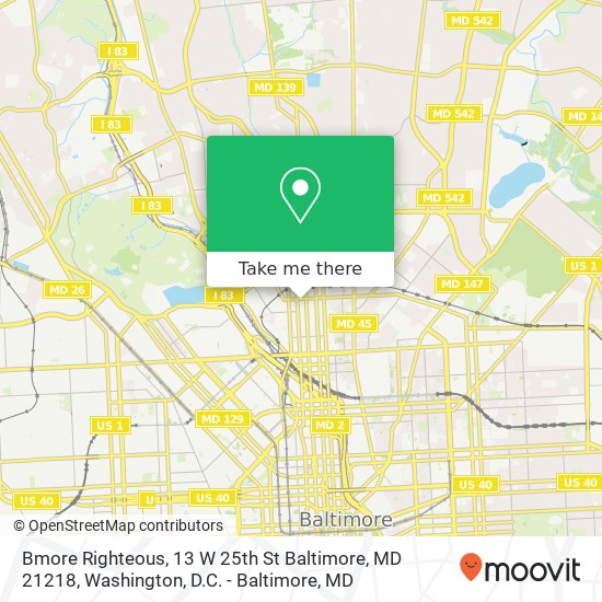 Mapa de Bmore Righteous, 13 W 25th St Baltimore, MD 21218