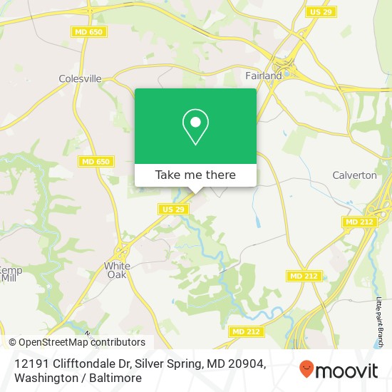 Mapa de 12191 Clifftondale Dr, Silver Spring, MD 20904