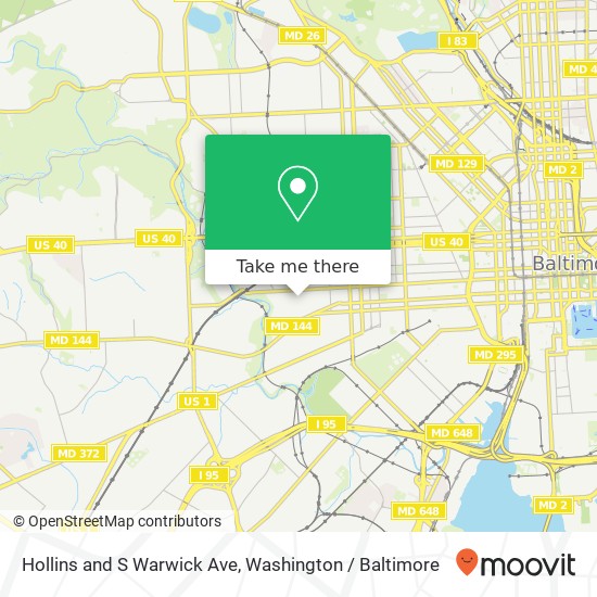 Mapa de Hollins and S Warwick Ave, Baltimore, MD 21223